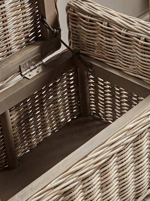 Round Rattan Storage Bench - Large