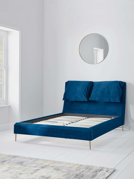 Pillowy Velvet Kingsize Bed - Deep Blue