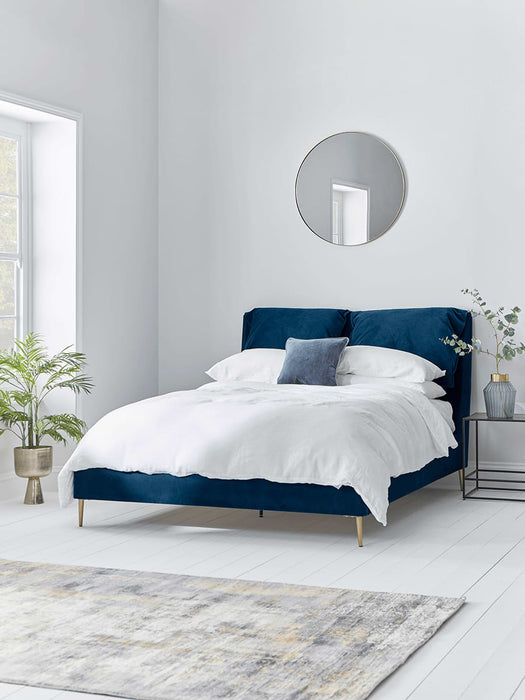 Pillowy Velvet Kingsize Bed - Deep Blue