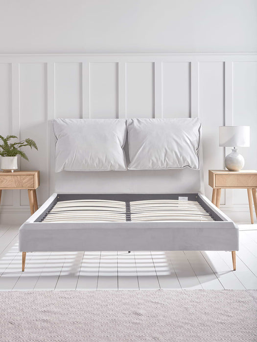 Pillowy Velvet Kingsize Bed - Soft Grey