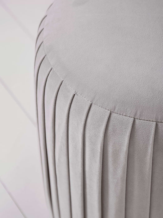 Pleated Velvet Stool - Soft Grey