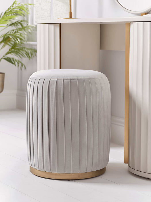 Pleated Velvet Stool - Soft Grey