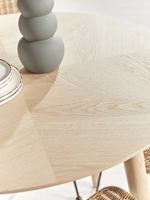 Chevron Oak Round Dining Table - 4 Seater