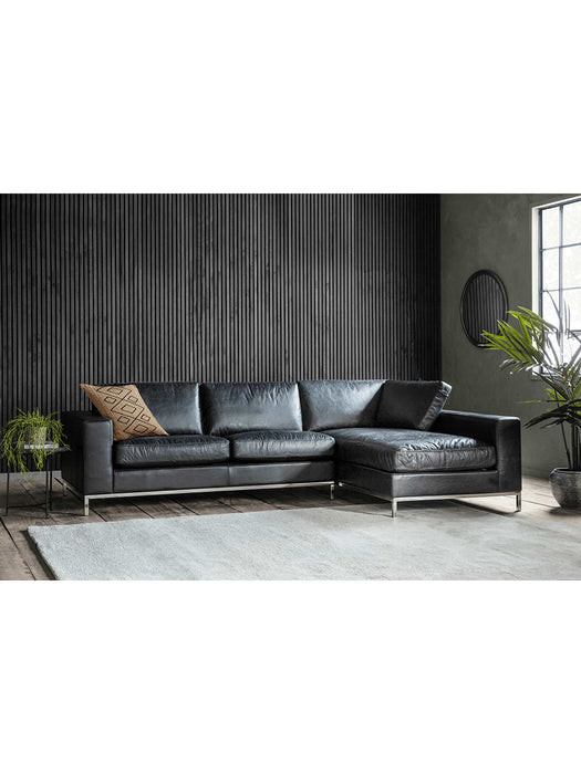 Forte Black Leather Corner Chaise Sofa