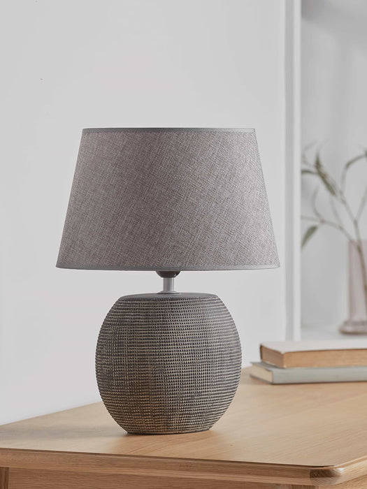 Grey Textured Bedside Lamp - Grid