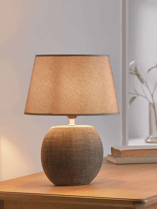 Grey Textured Bedside Lamp - Grid
