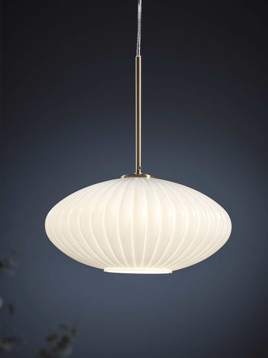 Fluted Milky Glass Pendant - Oval