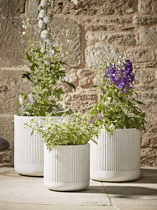 Three Striped Concrete Planters - Light Grey
