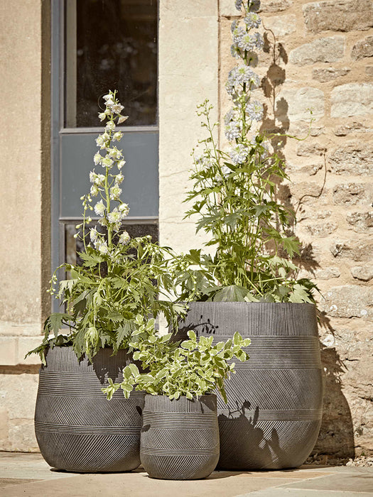 Three Geometric Etched Planters - Dark Grey