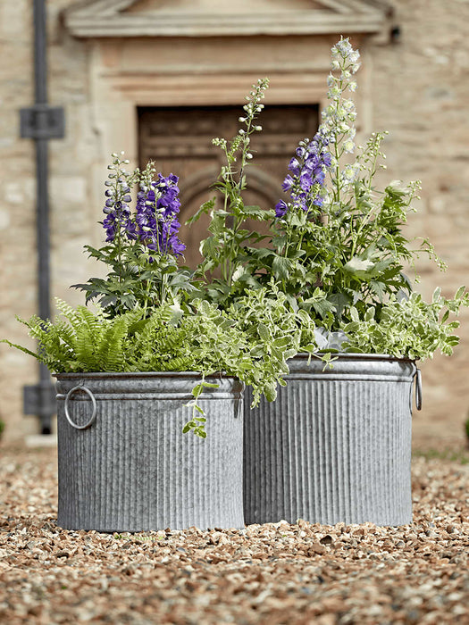 Two Galvanised Planters - Round
