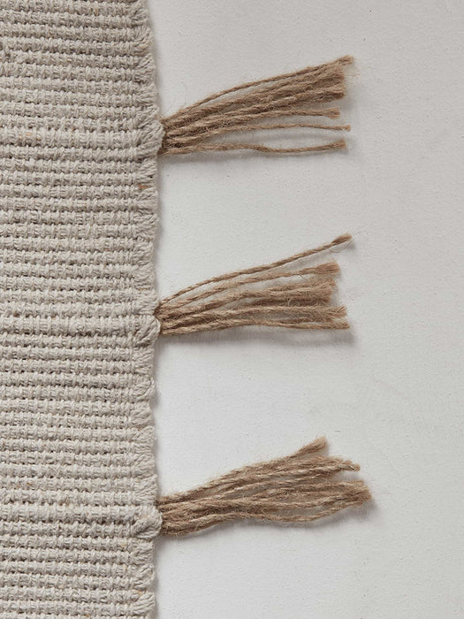 Striped Tasseled Woven Cotton Rug - Black