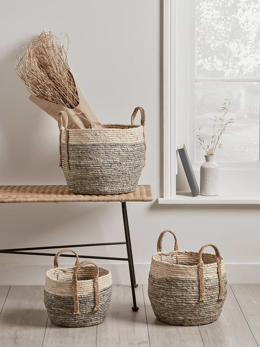 Three Woven Cornleaf Baskets