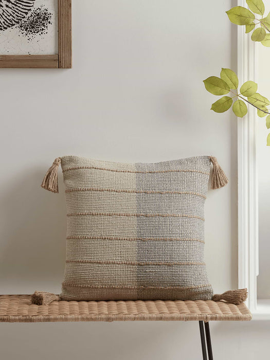 Striped Tasselled Cushion - Blue