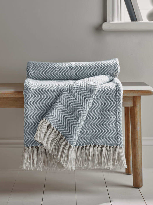 Indoor Outdoor Herringbone Reversible Throw - Soft Blue