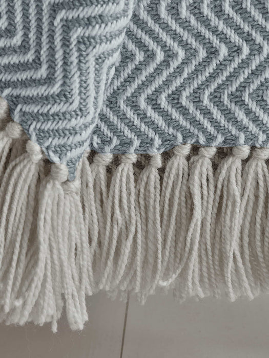 Indoor Outdoor Herringbone Reversible Throw - Soft Blue