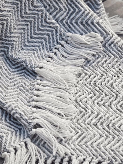 Indoor Outdoor Herringbone Reversible Throw - Soft Blue