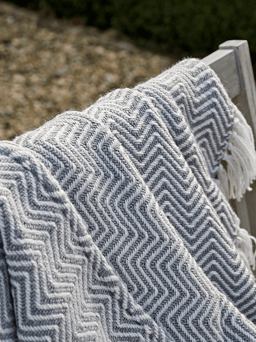 Indoor Outdoor Herringbone Reversible Throw - Soft Blue