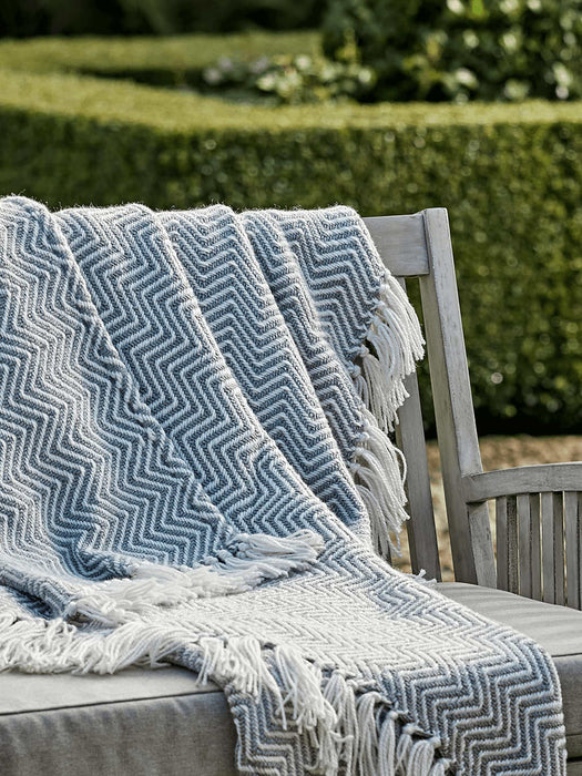 Indoor Outdoor Herringbone Reversible Throw - Soft Blue