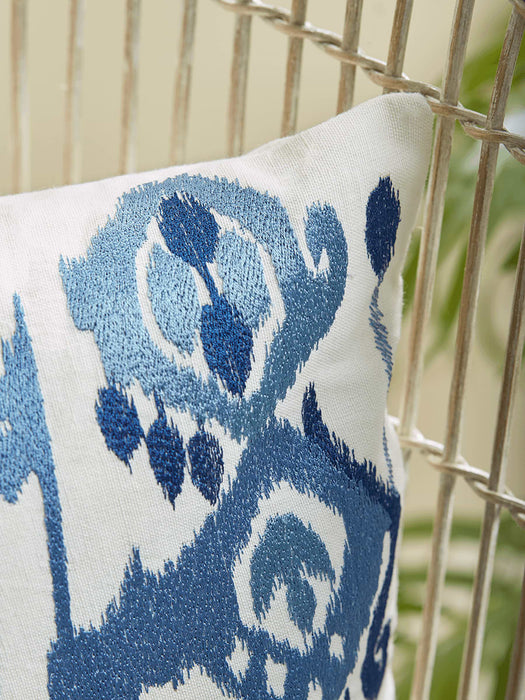 Embroidered Blue Ikat Cushion