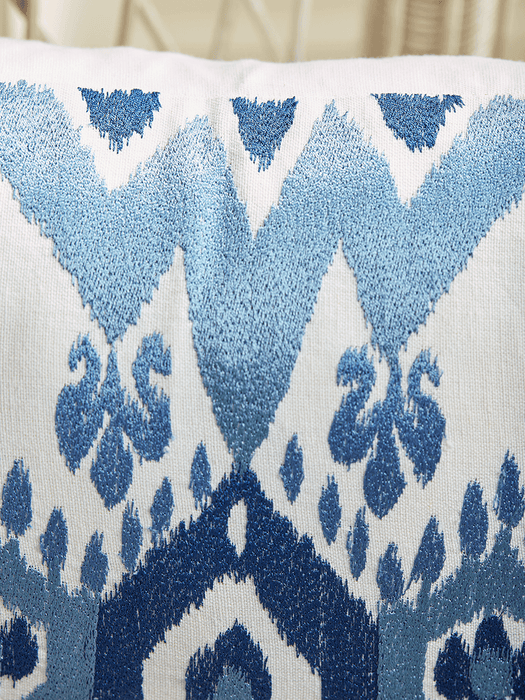 Embroidered Blue Ikat Cushion