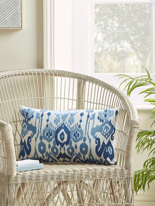 Embroidered Blue Ikat Cushion