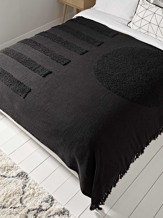 Textured Sun Double Bedspread - Black
