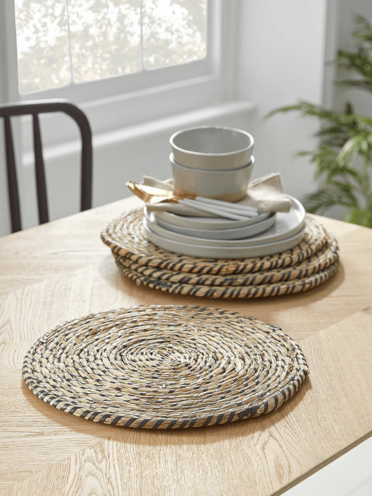 Four Round Seagrass Placemat - Black