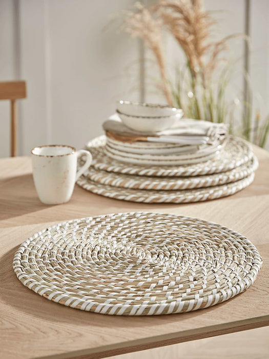 Four Round Seagrass Placemats - White