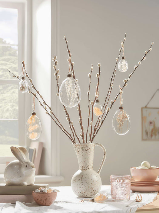 Six Dried Flower Glass Baubles