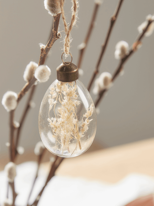 Six Dried Flower Glass Baubles