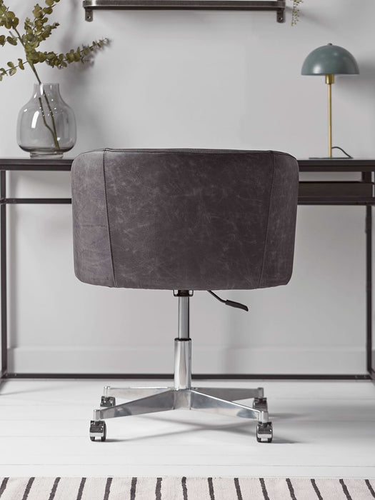 Leather Wheeled Tub Chair - Vintage Black