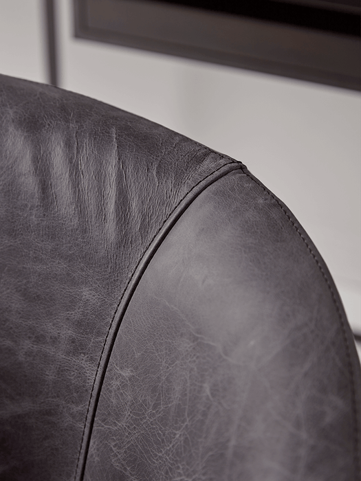 Leather Wheeled Tub Chair - Vintage Black