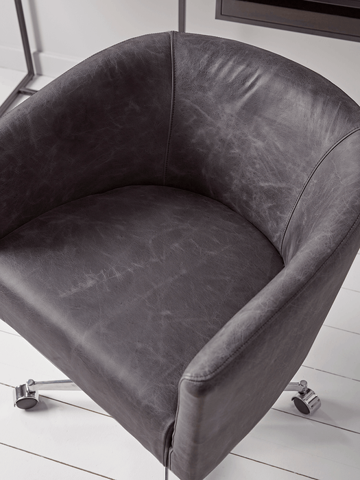 Leather Wheeled Tub Chair - Vintage Black