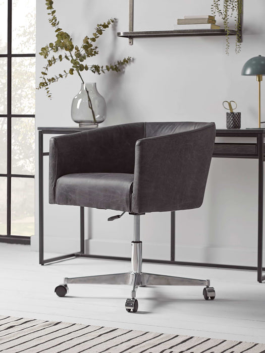 Leather Wheeled Tub Chair - Vintage Black