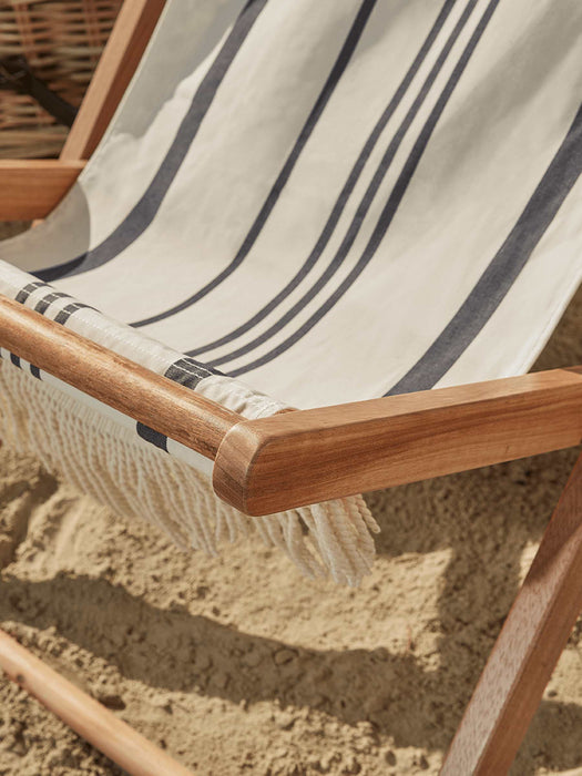 Fringed Deck Chair - Black & Cream Stripe