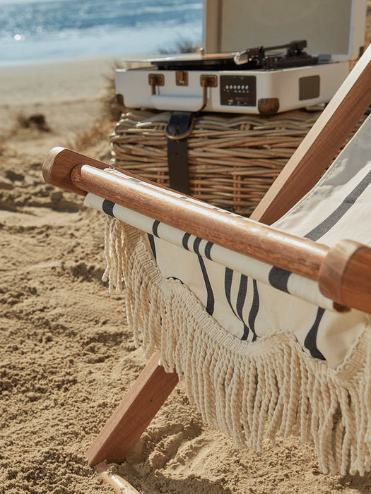 Fringed Deck Chair - Black & Cream Stripe