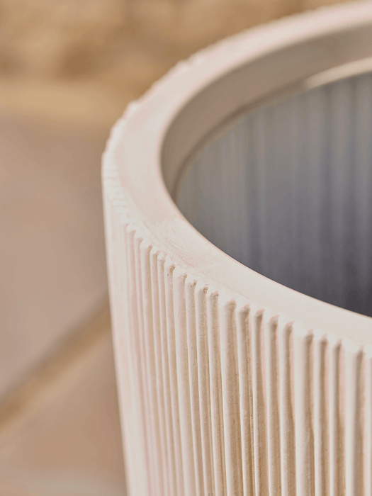 Two Fluted Plastic Tall Planters - Antique White