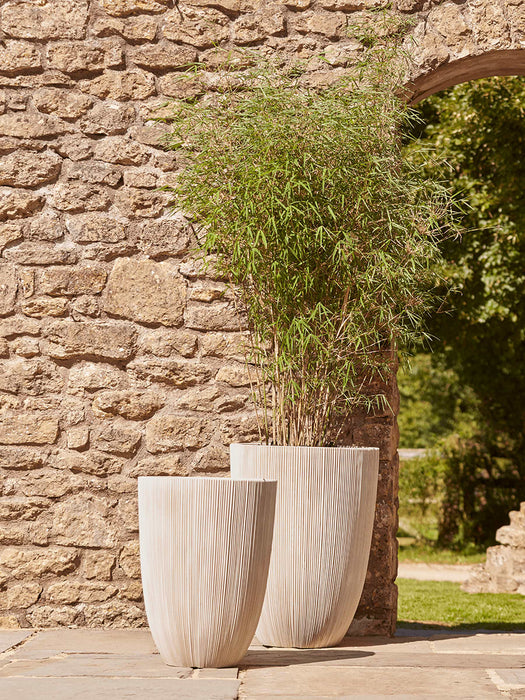 Two Fluted Plastic Tall Planters - Antique White