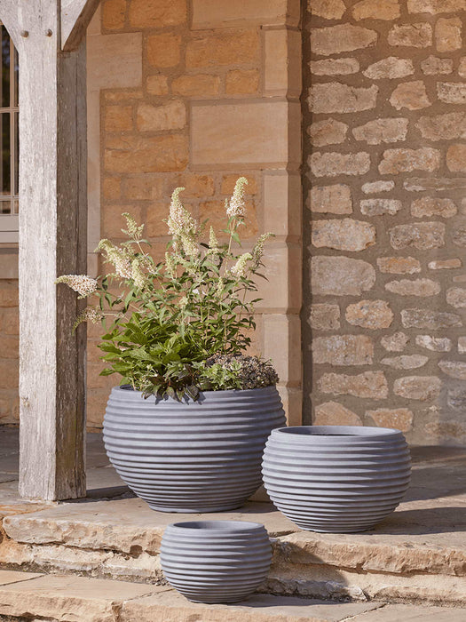 Three Ridged Plastic Curved Planters - Deep Grey