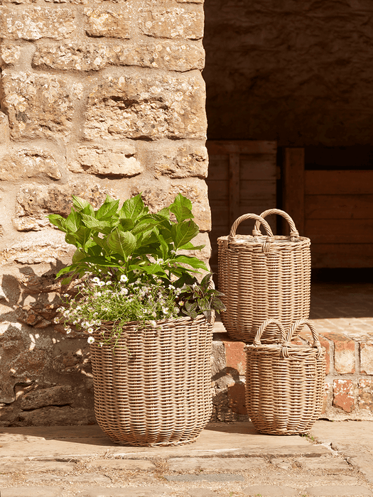 Three Faux Rattan Planters - Round