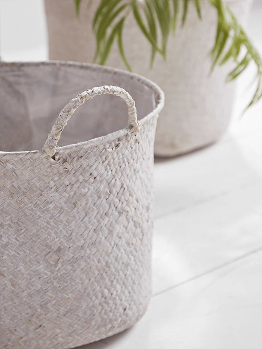 Three White Seagrass Baskets