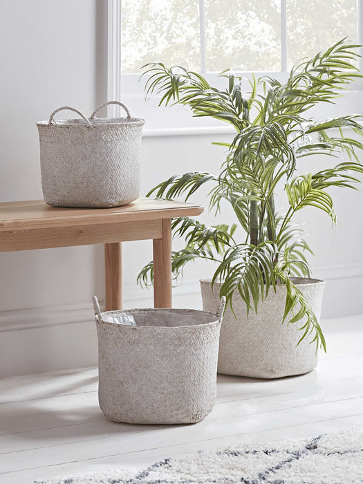 Three White Seagrass Baskets