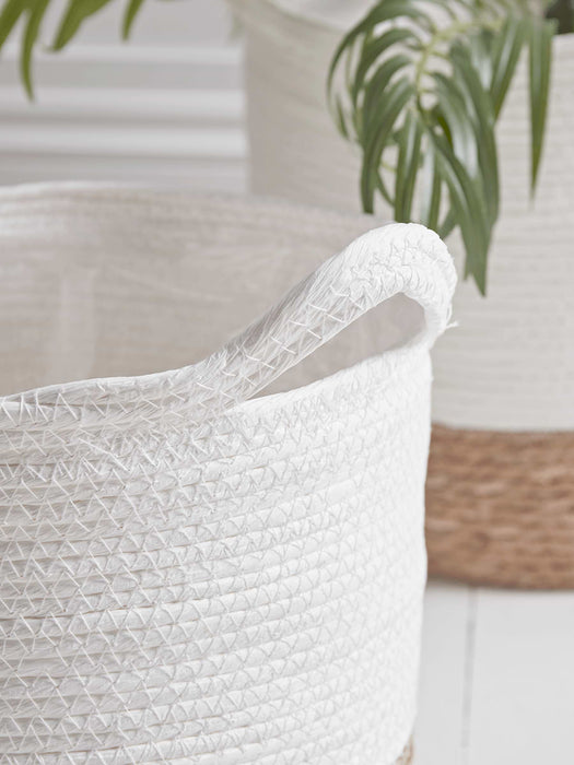Three White & Natural Seagrass Baskets