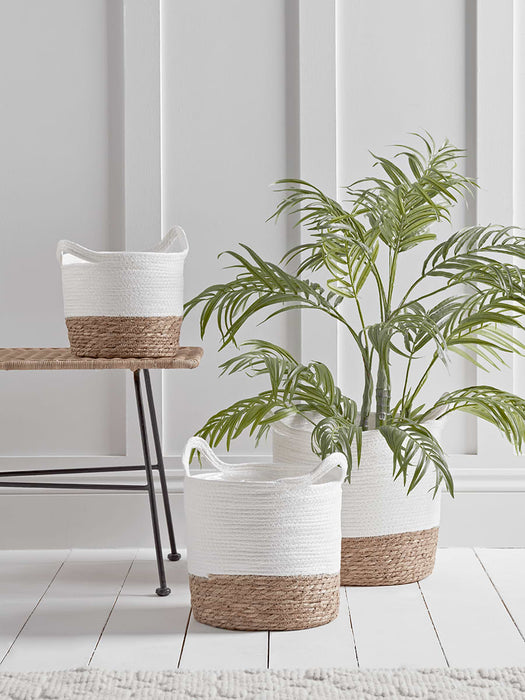 Three White & Natural Seagrass Baskets