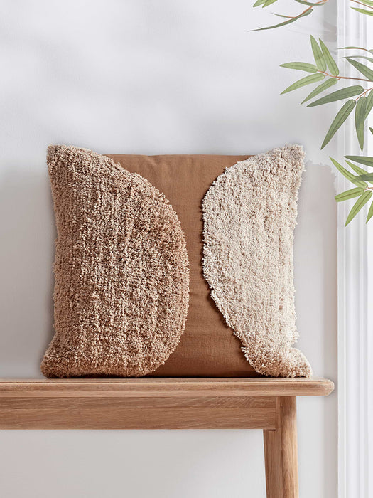 Textured Geometric Cushion - Cream & Terracotta
