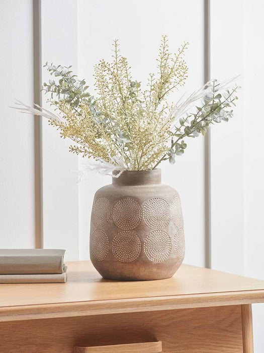 Circle Embossed Stoneware Vase