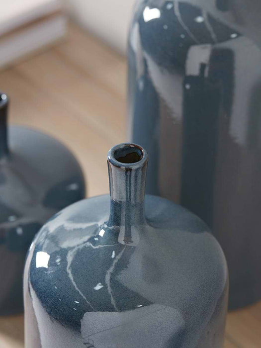 Three Glazed Vases - Blue