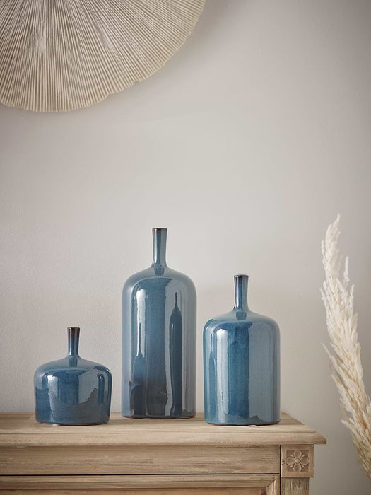 Three Glazed Vases - Blue