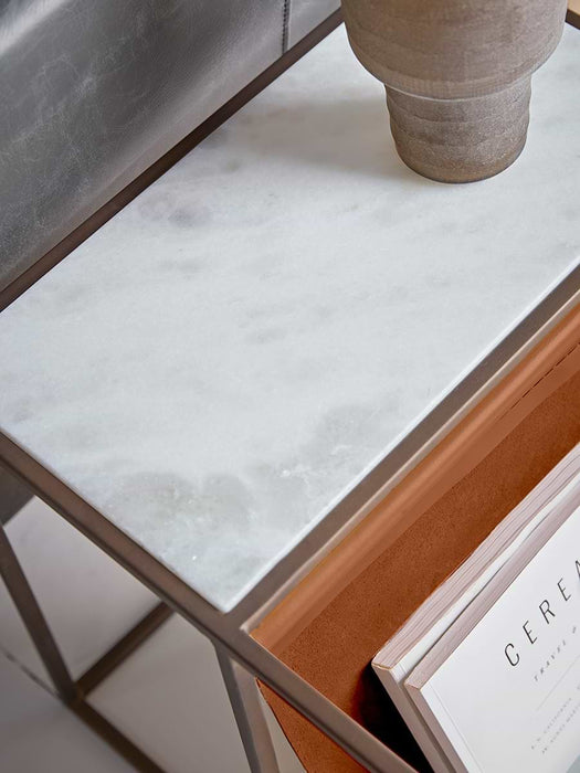 Marble Side Table with Magazine Rack - Wide
