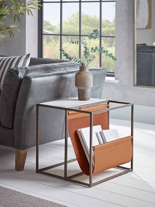 Marble Side Table with Magazine Rack - Wide